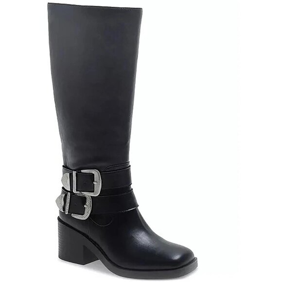 Wild Pair Buckk Buckle Moto Boots Black Smooth 6.5M Square Toe MSRP $99 - Picture 1 of 3